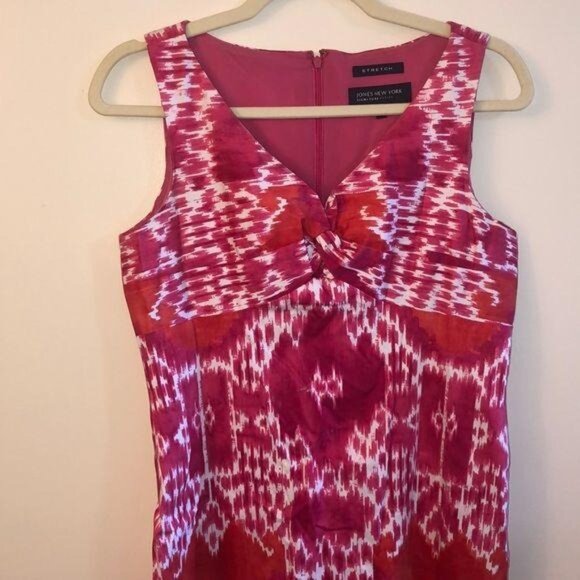 Jones New York Signature Petite Pink & White Ikat Print Sleeveless Dress 8P Stre - Picture 2 of 7
